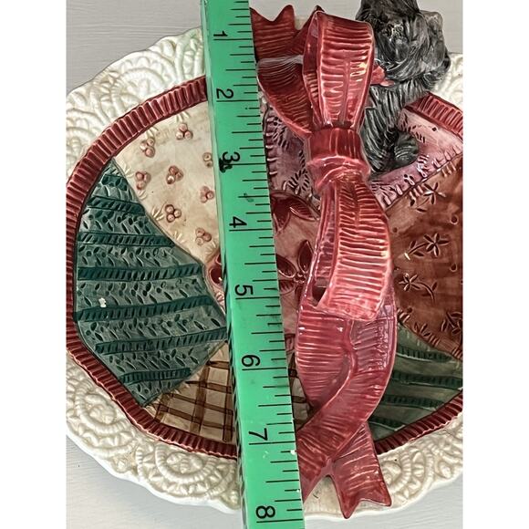 Retired Fitz & Floyd Candy Dish Scottie Dog In Quilted Basket & Bow Christmas - Picture 10 of 11